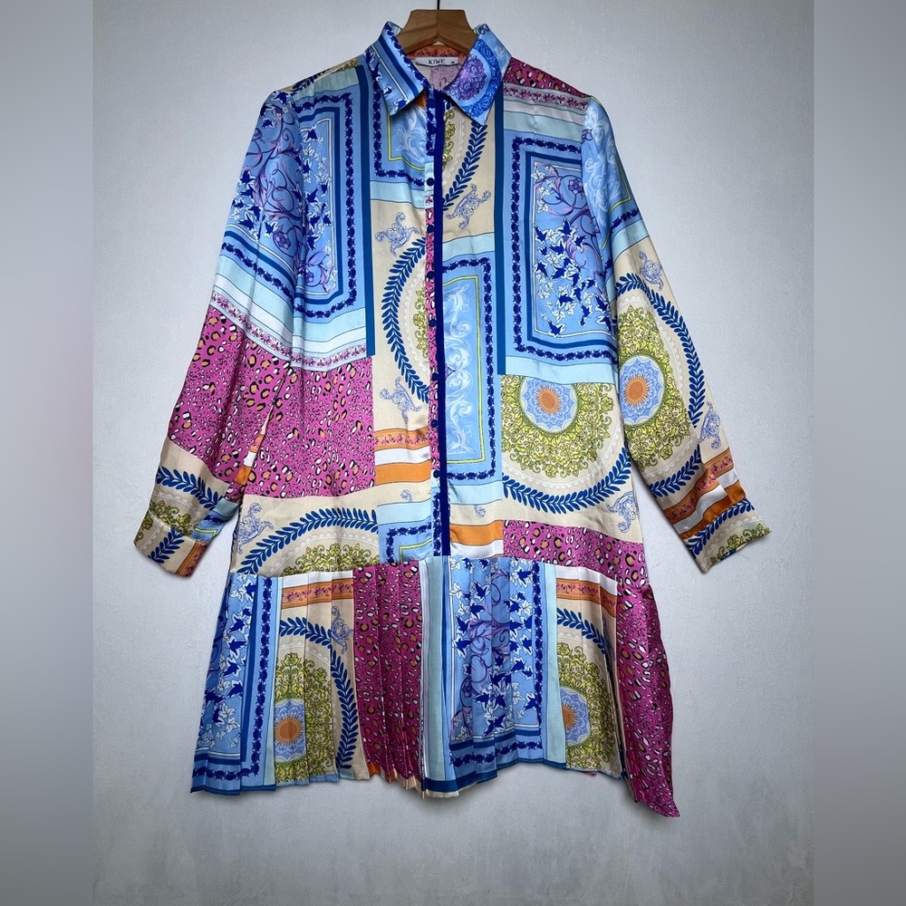 KIWE patterned long-sleeve pleated whimsy shirt dress Women’s Size EU 38 US 8